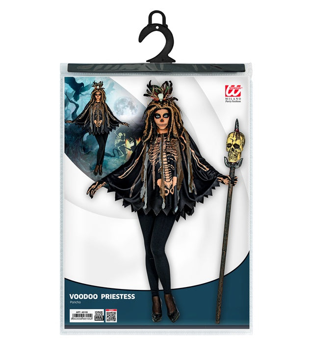 Voodoo Priesterin Poncho mit Kapuze für Fasnacht und Halloween Kostüm