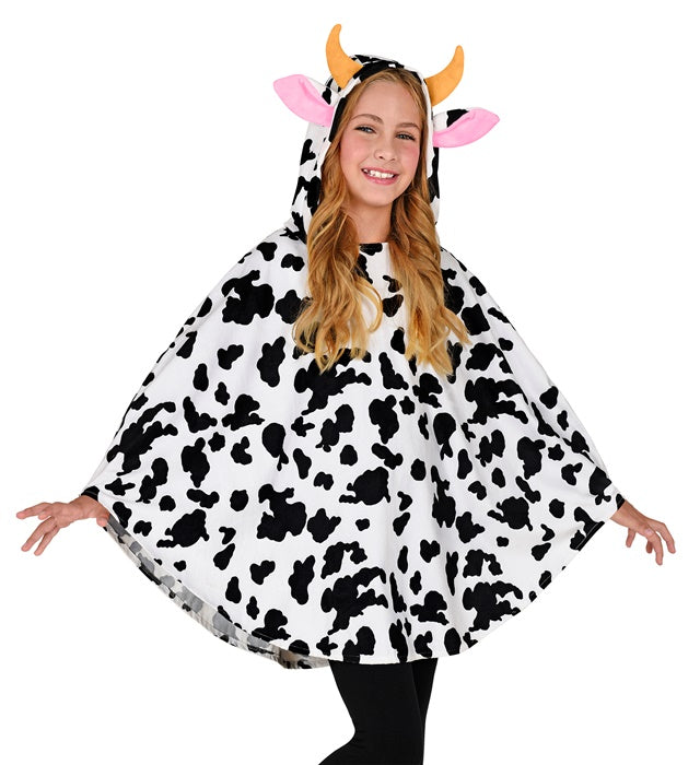 Kuh Poncho mit Kapuze schwarz-weißes Tierkostüm für Fasnacht