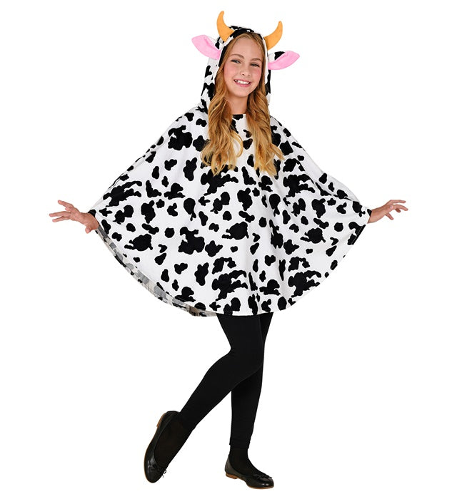 Kuh Poncho mit Kapuze schwarz-weißes Tierkostüm für Fasnacht