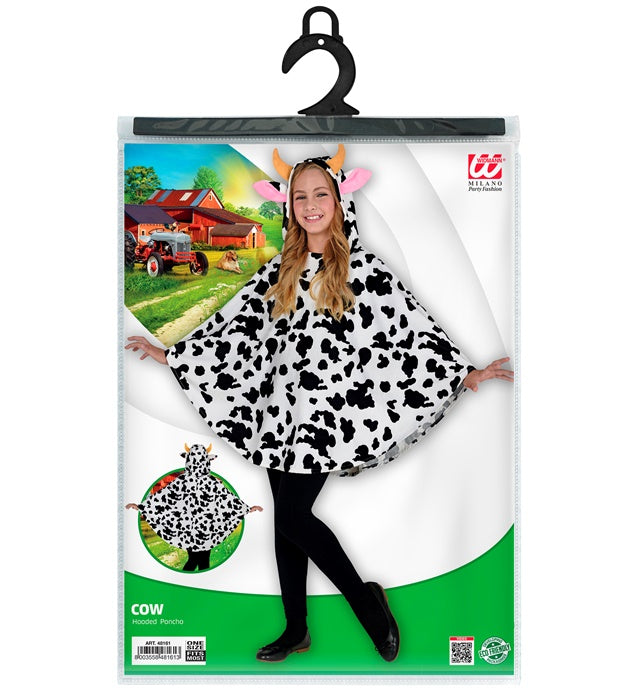 Kuh Poncho mit Kapuze schwarz-weißes Tierkostüm für Fasnacht