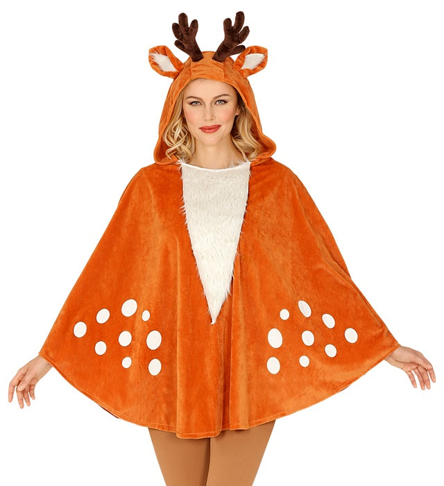 Poncho mit Kapuze im Reh-Design für Fasnacht und Karneval