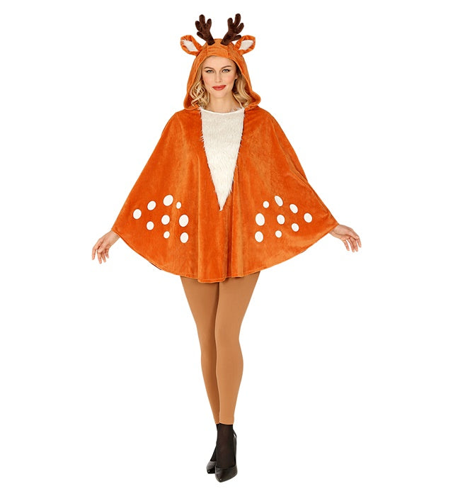Poncho mit Kapuze im Reh-Design für Fasnacht und Karneval