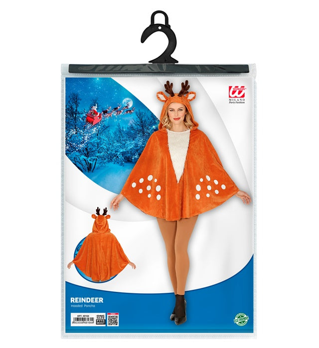 Poncho mit Kapuze im Reh-Design für Fasnacht und Karneval