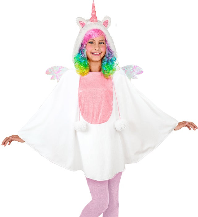 Einhorn-Poncho mit Kapuze in bunten Farben für Fasnacht und Mottoparty