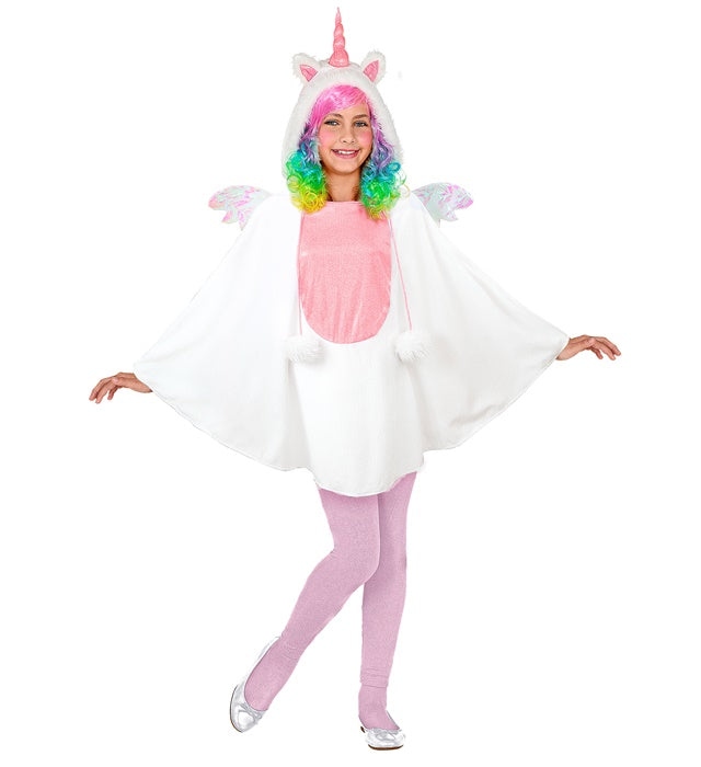 Einhorn-Poncho mit Kapuze in bunten Farben für Fasnacht und Mottoparty