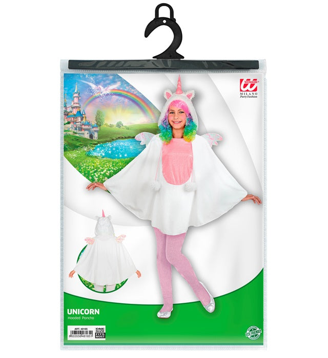 Einhorn-Poncho mit Kapuze in bunten Farben für Fasnacht und Mottoparty