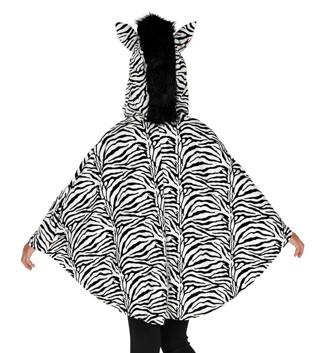 Zebra Poncho mit Kapuze schwar-weiß gestreift als Fasnachtskostüm