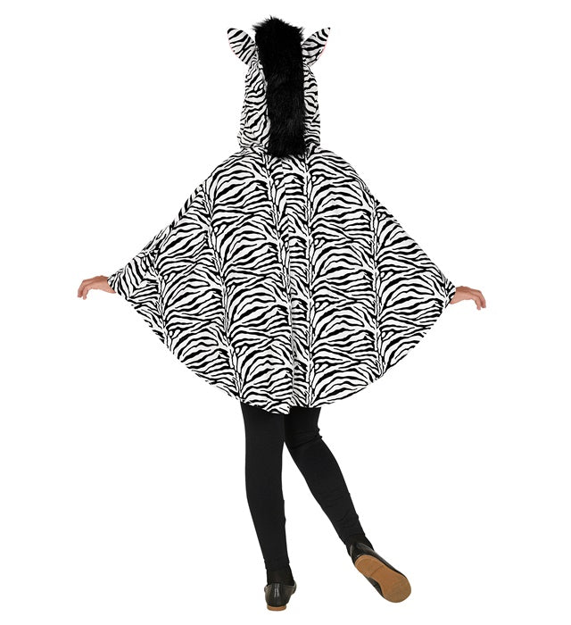 Zebra Poncho mit Kapuze schwar-weiß gestreift als Fasnachtskostüm