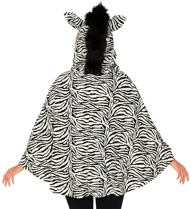 Zebra-Poncho mit Kapuze in schwarz-weißem Streifenmuster