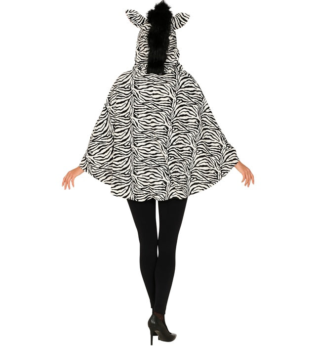 Zebra-Poncho mit Kapuze in schwarz-weißem Streifenmuster