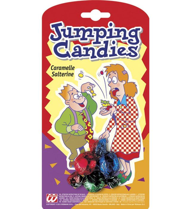 Set aus drei bunten springenden Bonbons Spielzeugen für Fasnacht und Karneval