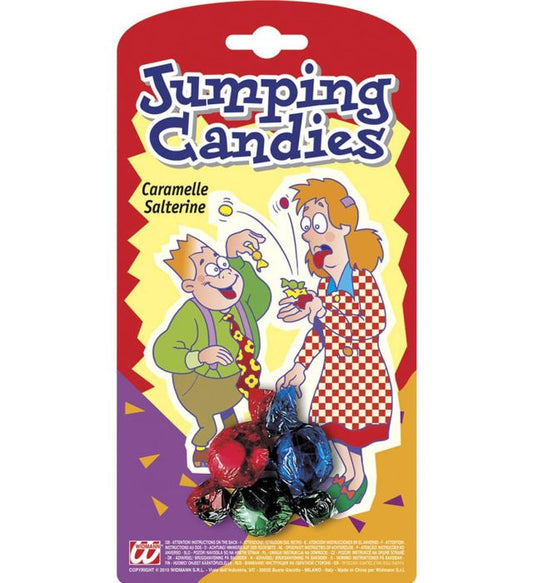 Set mit drei bunten springenden Bonbons als lustiges Fasnachts-Spielzeug