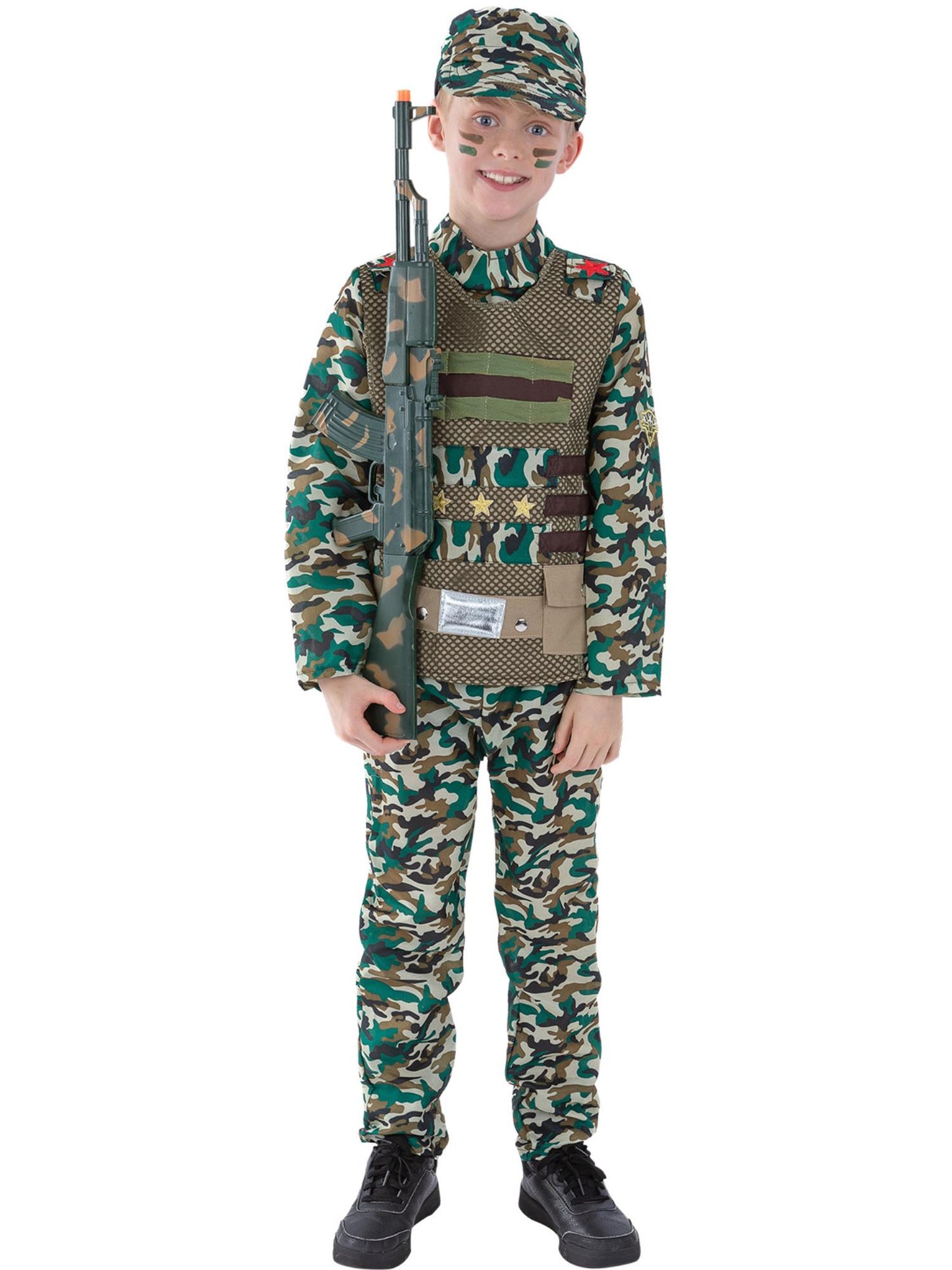 Smiffys ARMY Camouflage Military Jungenkostüm, Green CS für Unisex