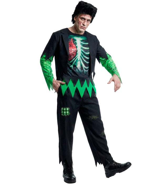 Labormonster Kostüm mit Jacke, Hemd, Hose und Perücke für Fasnacht