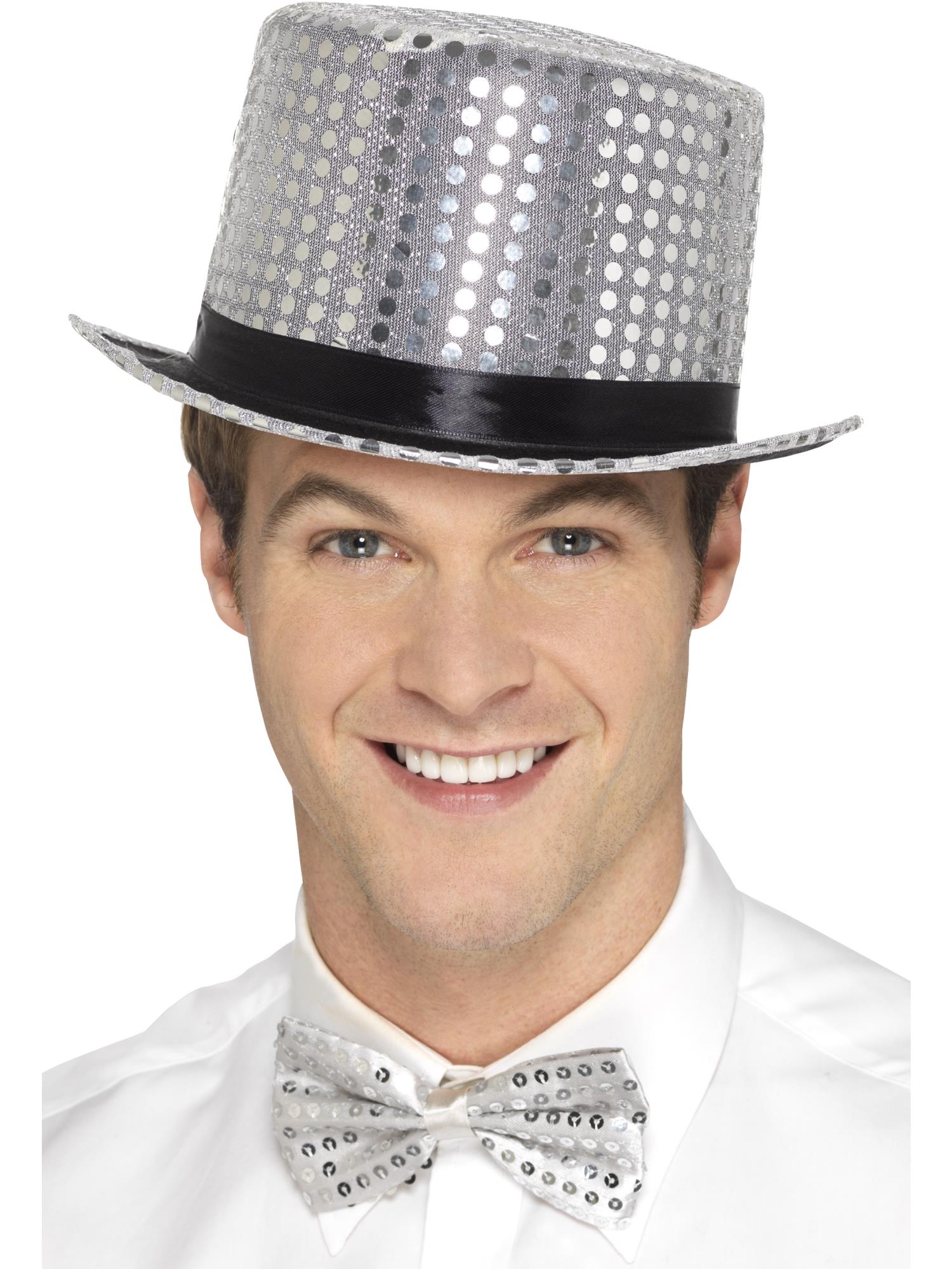Smiffys silberner Sequin Top Hat mit Paillettenoptik für Erwachsene