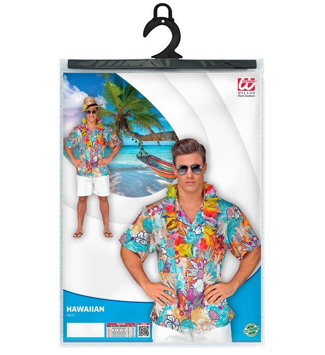 Hawaiihemd aus glänzendem Satin mit buntem Blumenmuster für Fasnacht
