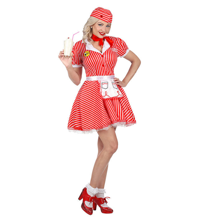 Fasnacht 50er Jahre Kellnerin Kostüm mit Petticoat, Schürze, Halstuch und Haube