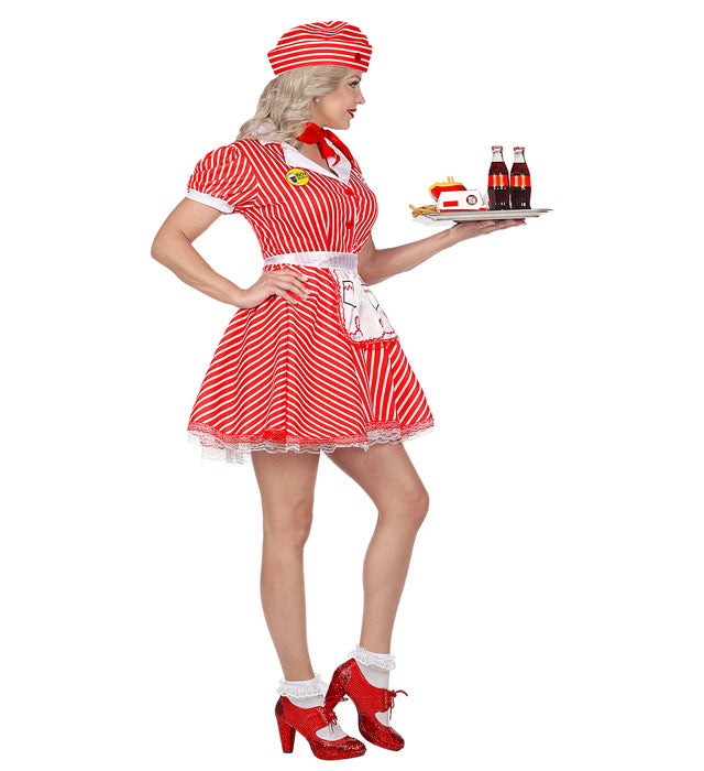 Fasnacht 50er Jahre Kellnerin Kostüm mit Petticoat, Schürze, Halstuch und Haube