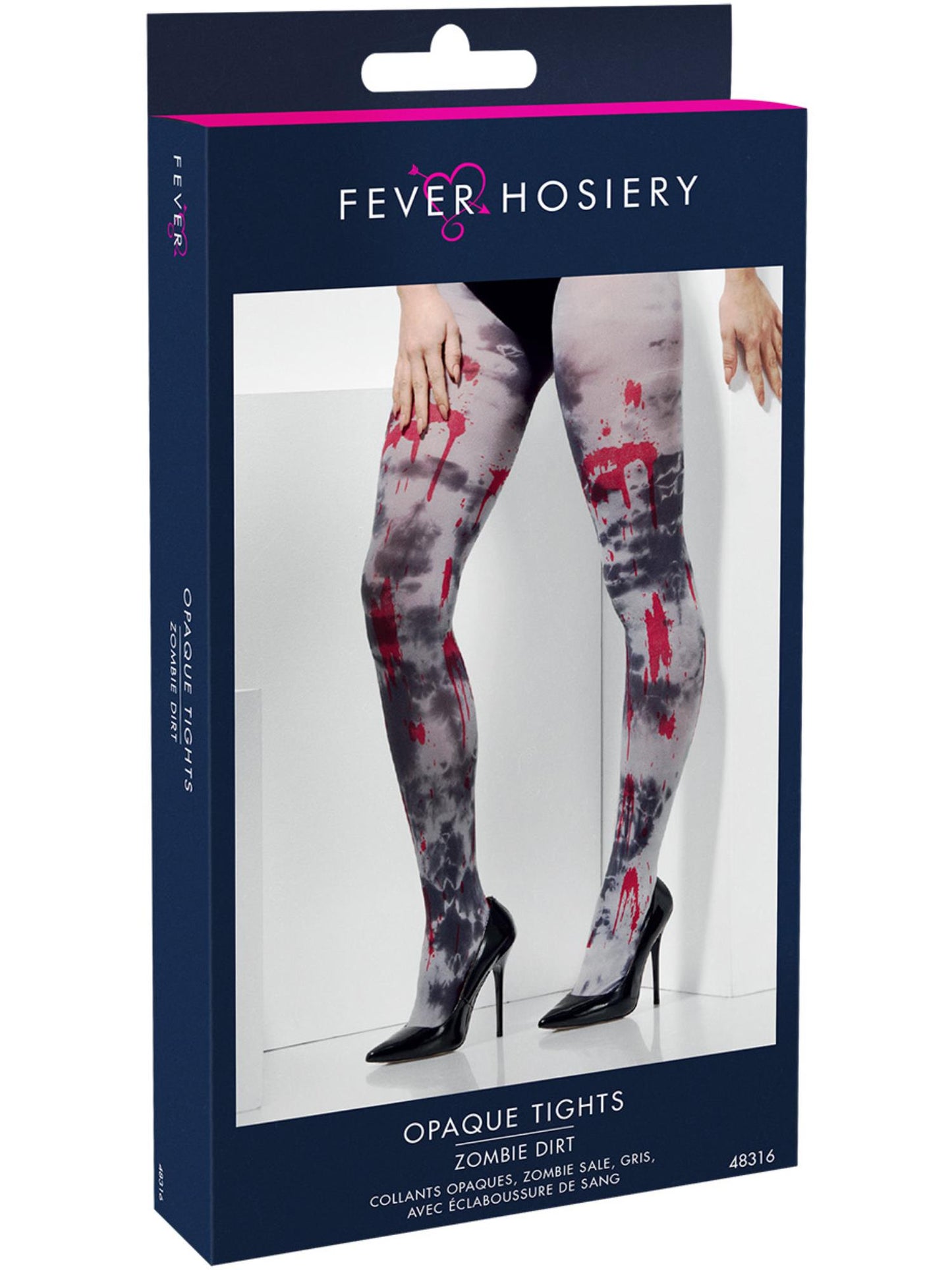 Smiffys graue Zombie-Strumpfhose für Damen mit Blutspritzern – Detailansicht