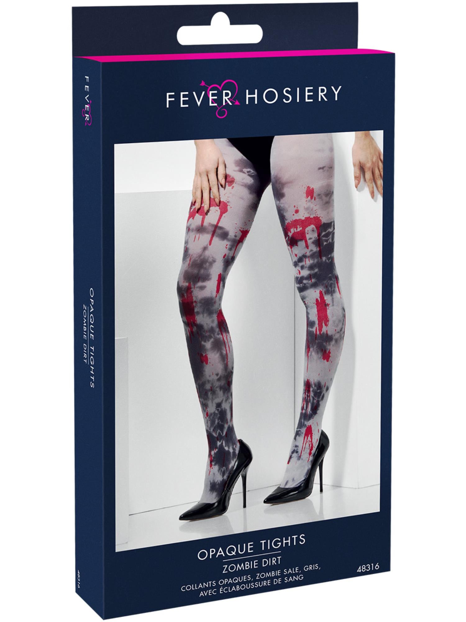 Smiffys graue Zombie-Strumpfhose für Damen mit Blutspritzern – Detailansicht