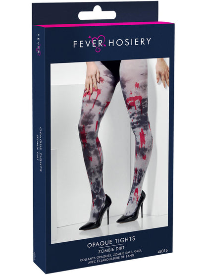 Smiffys Opaque Tights, Zombie Dirt, Grey AC für Damen