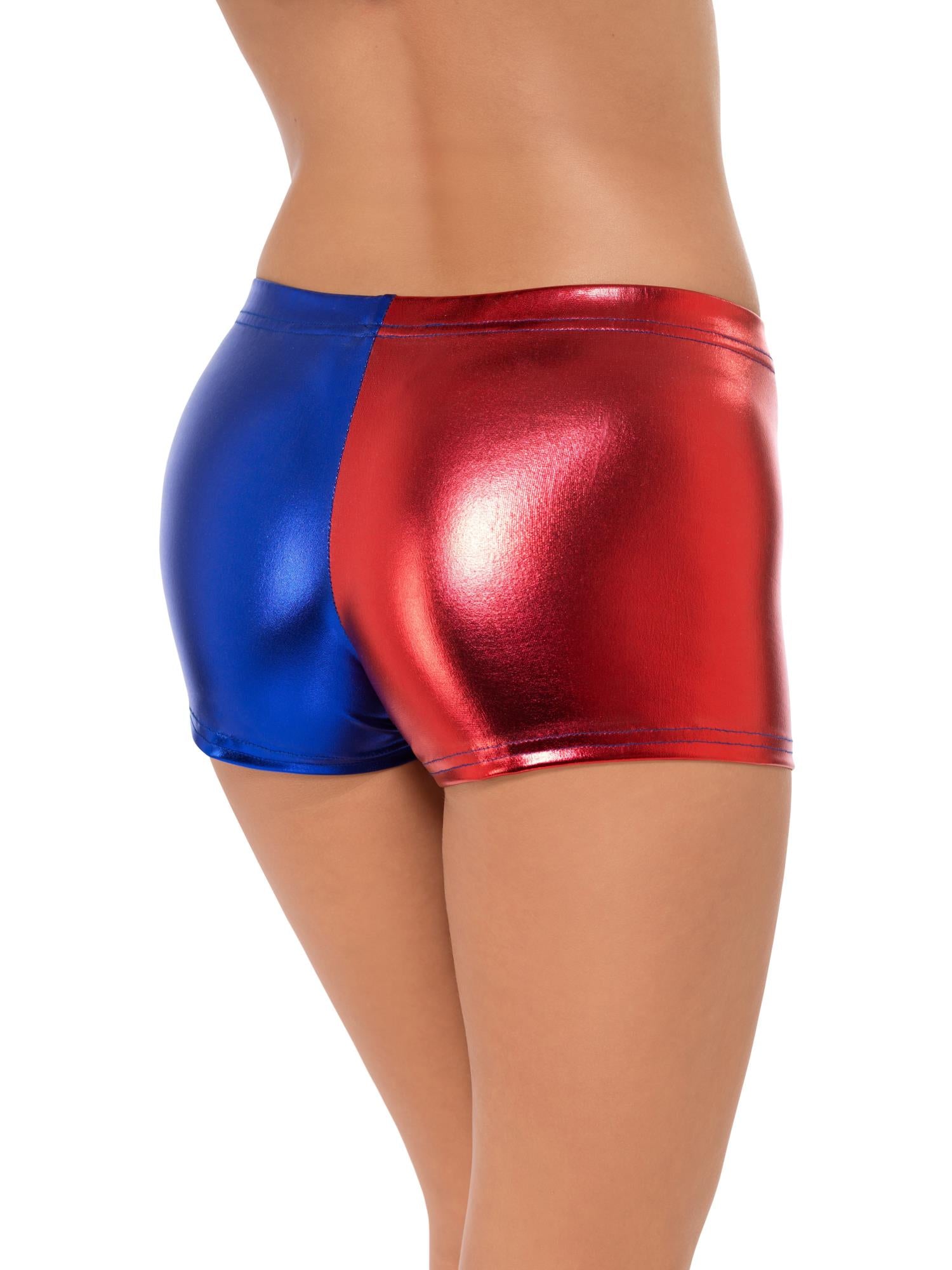 Smiffys HARLEQUIN Miss Jester Whiplash Shorts rot blau für Damen – Detailansicht