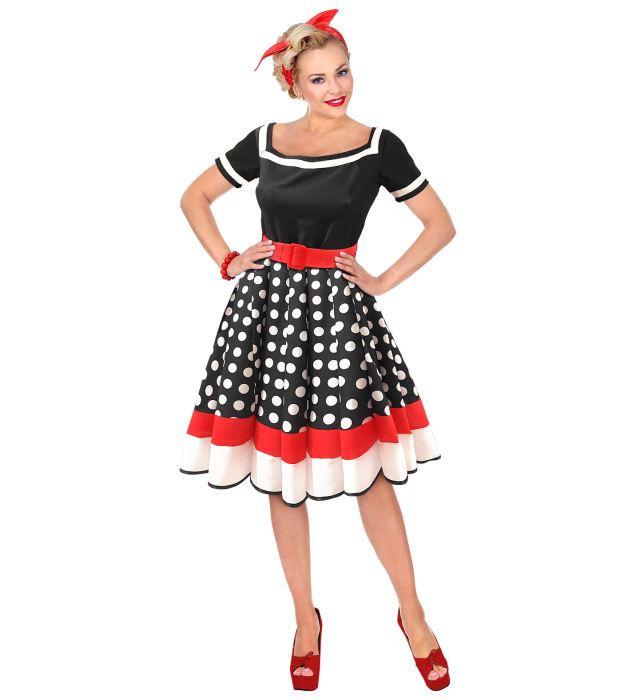 50er Jahre Kleid mit Petticoat und Gürtel im Retro Stil für Fasnacht