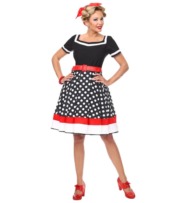 50er Jahre Kleid mit Petticoat und Gürtel im Retro Stil für Fasnacht