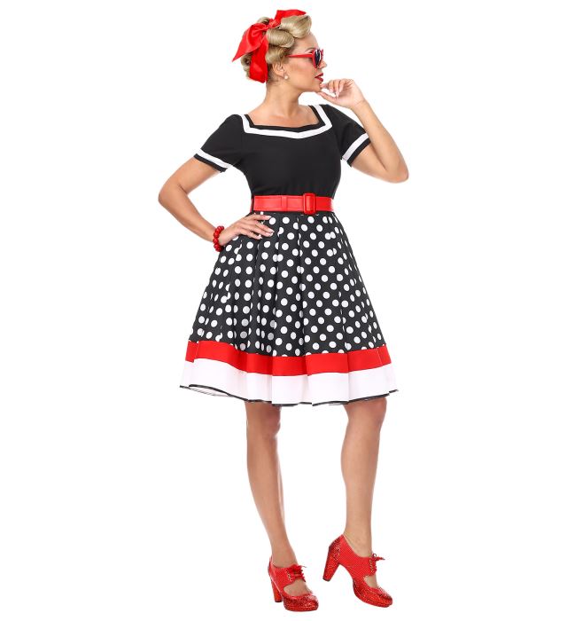 50er Jahre Kleid mit Petticoat und Gürtel im Retro Stil für Fasnacht