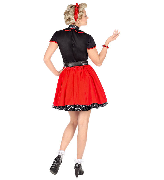 50er Jahre Girl Kostüm mit Petticoat, Gürtel und Halstuch in Retro-Design
