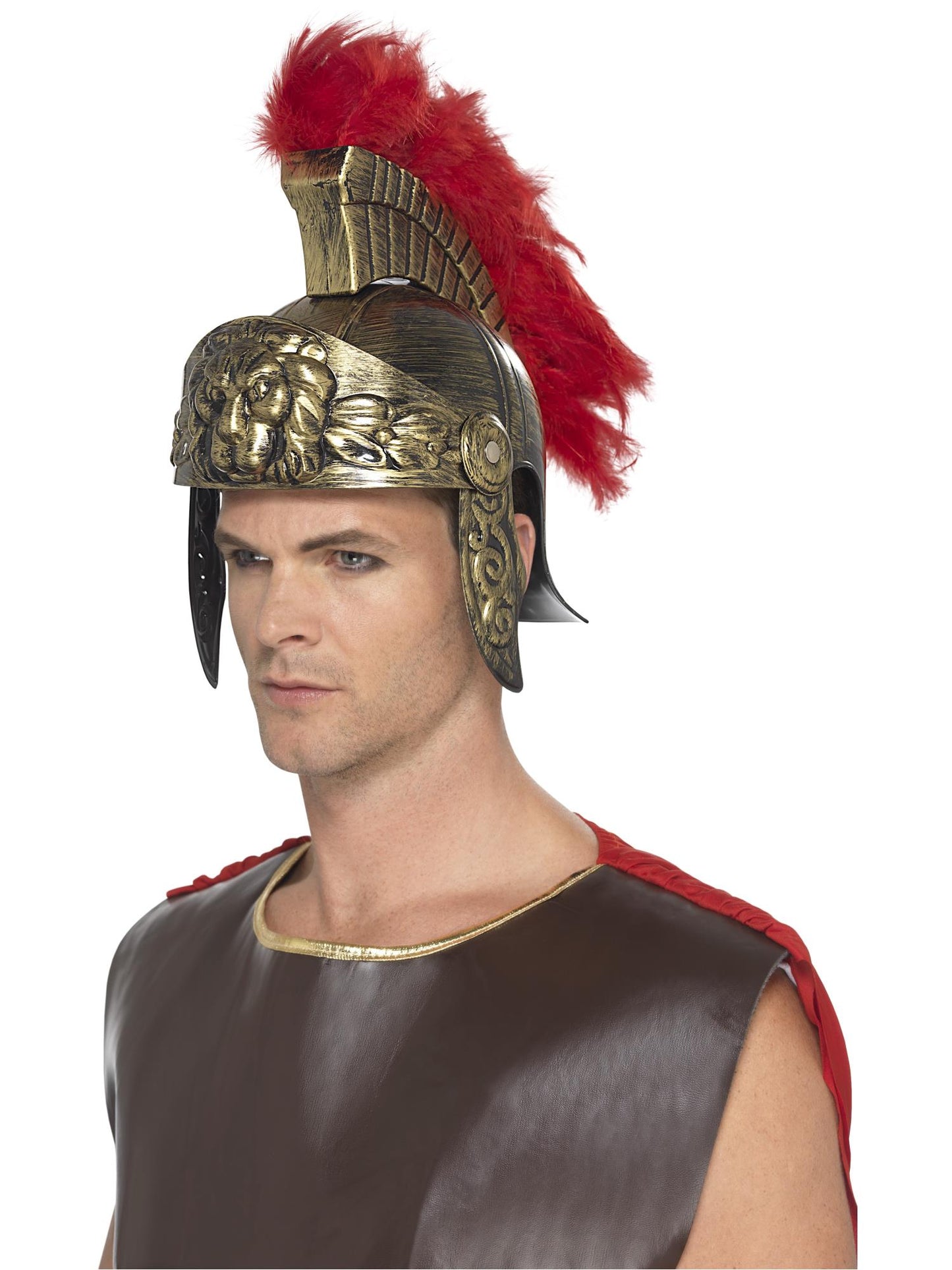 Smiffys römischer spartanischer Helm gold rot für Herren mit abnehmbarem Federbusch