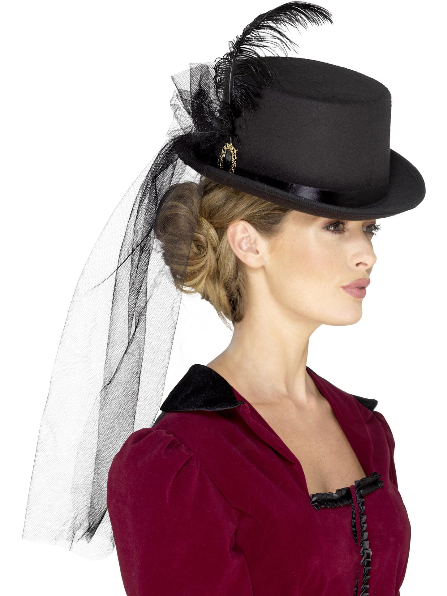 Smiffys Deluxe Ladies Victorian Top Hat, with Elastic, Bla für Damen