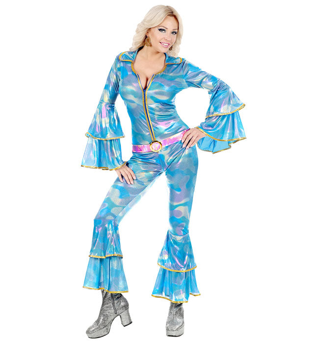 70er Jahre Disco Overall mit Gürtel in Retro-Design für Fasnacht und Mottoparty