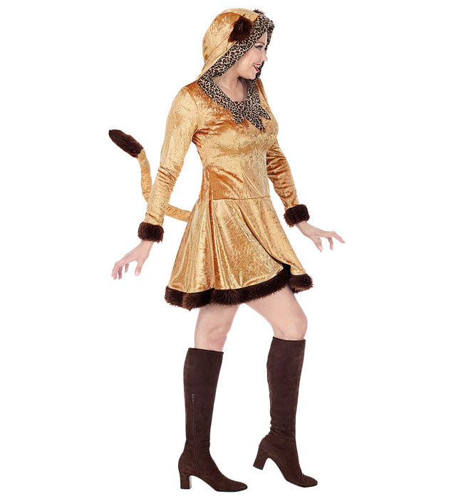 Leopardin Kostümkleid mit Kapuze im Leopardenmuster für Fasnacht