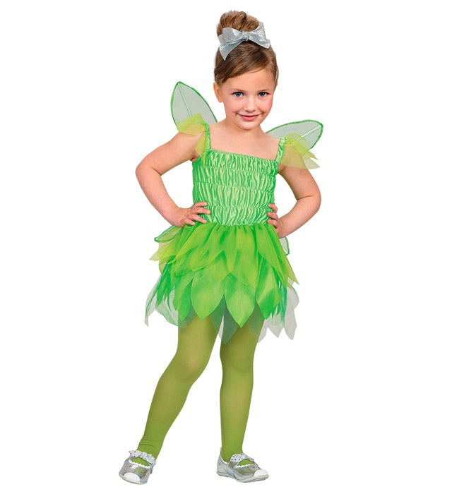 Kleines Waldfee-Kostüm mit grünem Kleid und Flügeln für Kinder