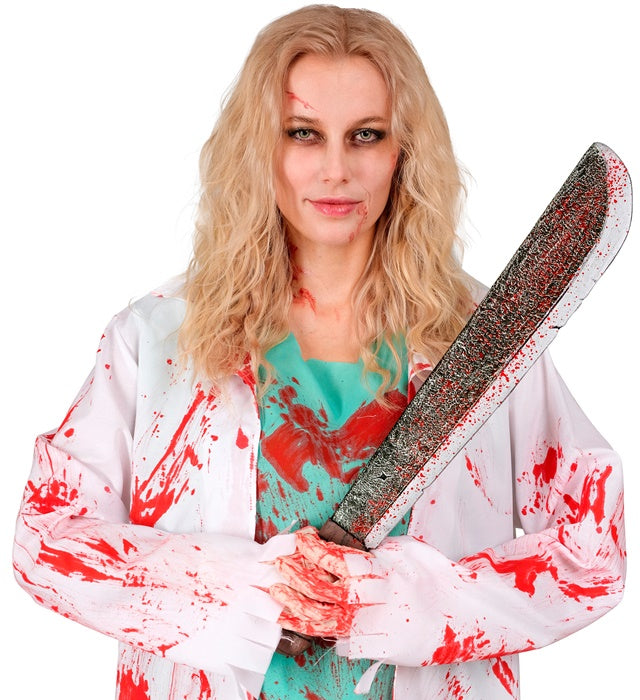 Blutige Machete 56 cm mit realistischer Blutoptik als Fasnachts-Kostümzubehör