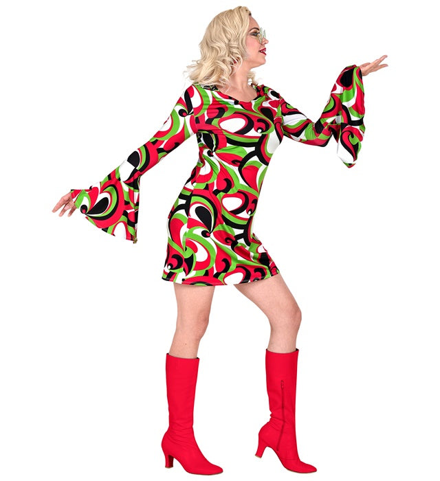 THE 70s GROOVY STYLE Kleid mit buntem Vintage-Wellenmuster im 70er-Jahre Stil