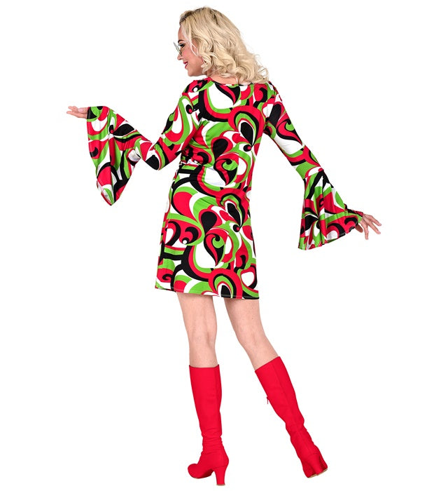 THE 70s GROOVY STYLE Kleid mit buntem Vintage-Wellenmuster im 70er-Jahre Stil