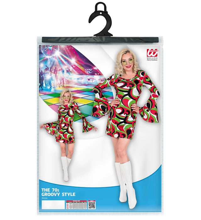 THE 70s GROOVY STYLE Kleid mit buntem Vintage-Wellenmuster im 70er-Jahre Stil