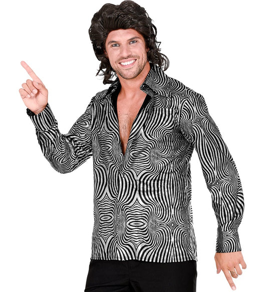 THE 70s DISCO STYLE Hemd mit silbernen Wellen im Retro 70er Jahre Design