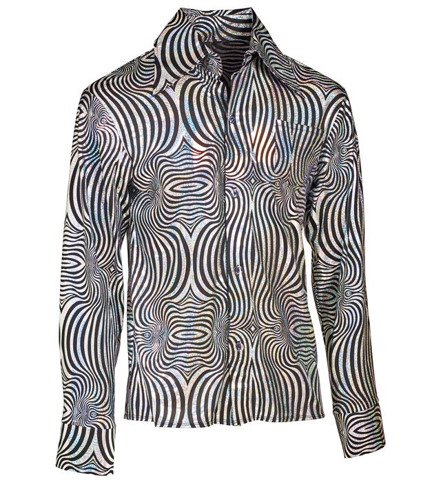 THE 70s DISCO STYLE Hemd mit silbernen Wellen im Retro 70er Jahre Design