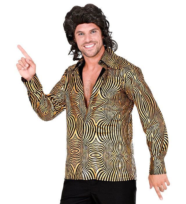 THE 70s DISCO STYLE Hemd mit goldenen Wellen im Retro-Design