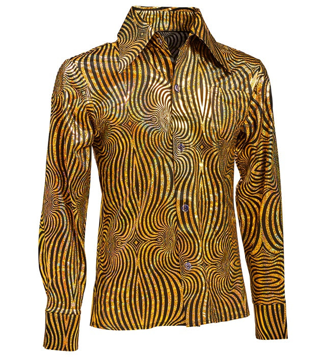 THE 70s DISCO STYLE Hemd mit goldenen Wellen im Retro-Design