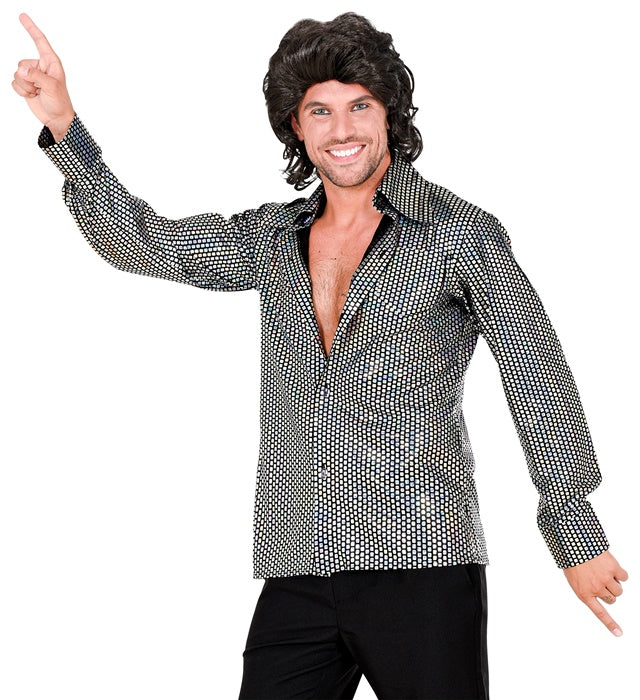 THE 70s DISCO STYLE Hemd mit silbernen Quadraten im Retro Design