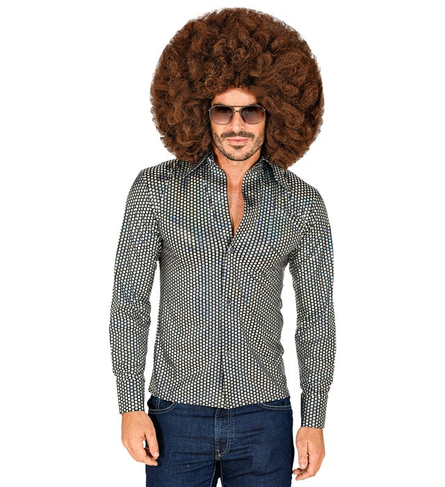 THE 70s DISCO STYLE Hemd mit silbernen Quadraten im Retro Design