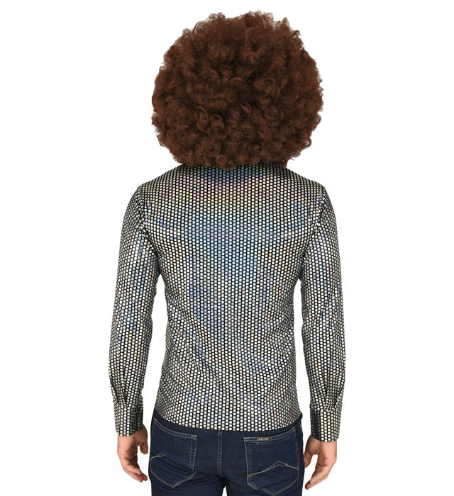 THE 70s DISCO STYLE Hemd mit silbernen Quadraten im Retro Design