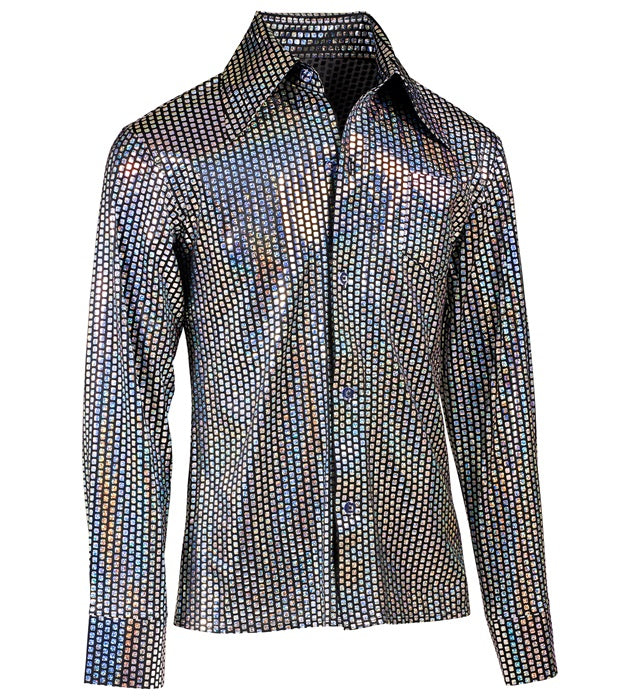THE 70s DISCO STYLE Hemd mit silbernen Quadraten im Retro Design