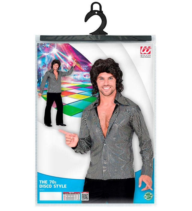 THE 70s DISCO STYLE Hemd mit silbernen Quadraten im Retro Design
