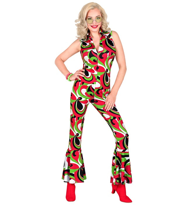 THE 70s GROOVY STYLE Overall mit buntem Vintage-Wellenmuster