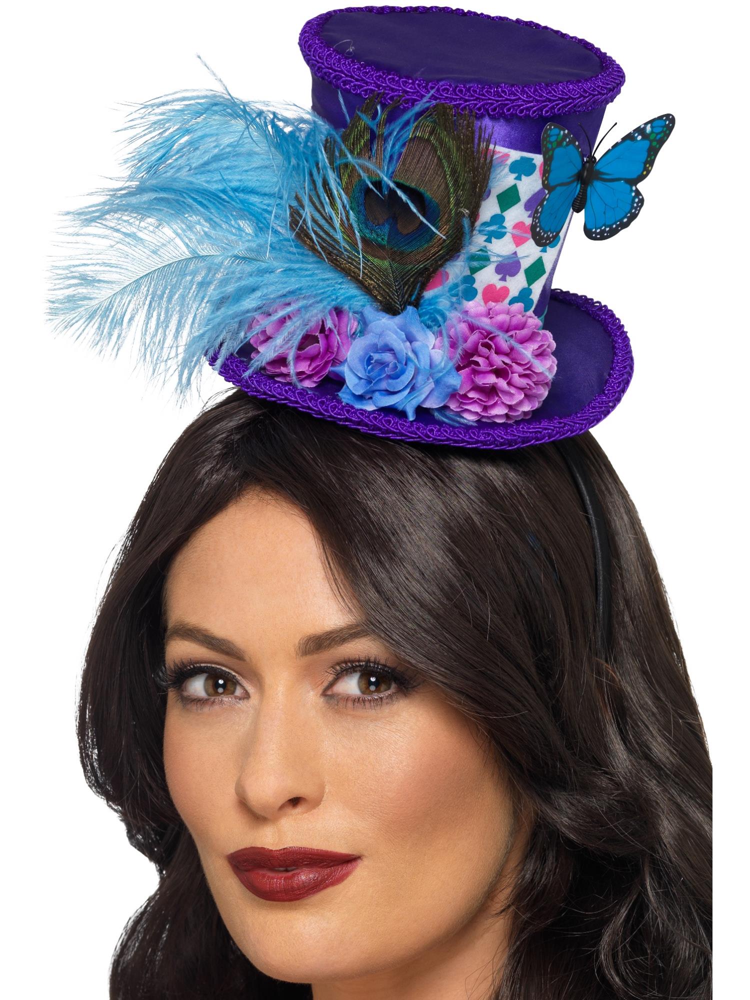 Smiffys MADHAT Mad Hatter Mini-Federhut in Lila für Damen auf Haarreif